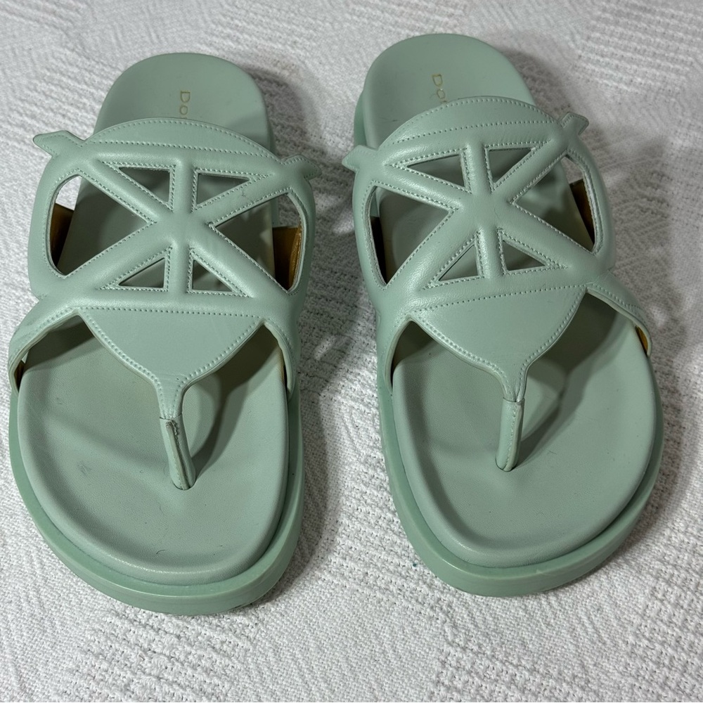 Donna Karan Hatsy Womens Cut-Out Leather Thong Sandals‎ Size 7M Teal